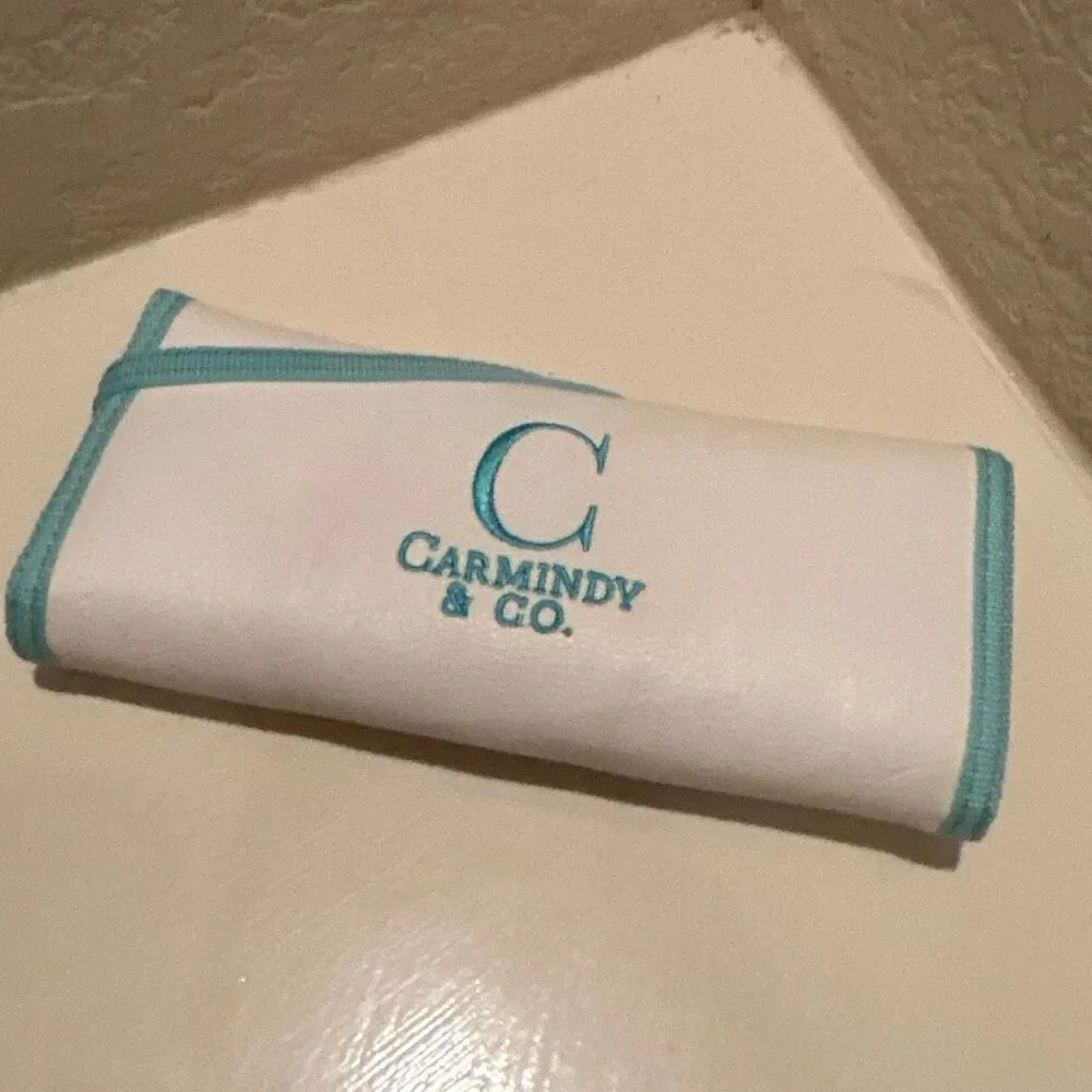 Carmindy & Co Make Up Brush Set White Teal Blue Roll Up Travel Storage Pouch New